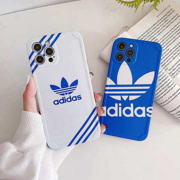 スポーツ風アディダス iphone15/15pro携帯ケースシリコン 青 画面保護 adidas iphone14/13スマホケース流行り 安い