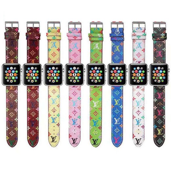 流行りルイヴィトンApple watch 9/8/Se2/Ultra/7 交換バンド レザー製 小花柄 38/40/42/44mm LV モノグラムアップルウォッチバンドスライド式 芸能人愛用