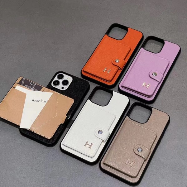 エルメス Hermes ブランドiphone15ケースレザー製高品質 iphone14plus/15pro maxケースカードポケット付き 便利