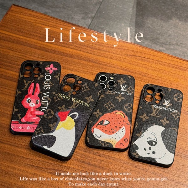 Lv ルイヴィトンiphone14 16 pro 15 plusケース かわいいアニマル柄 ブランドiphone14pro/16 15plusカバー韓国風