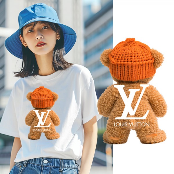 ルイ ヴィトン/LV 小熊プリント 純綿半袖Tシャツ男女カップルカジュアルゆったりファッション