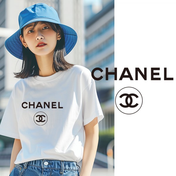 シャネル/Chanel 純綿半袖Tシャツ男女カップルカジュアルゆったりファッション 定番ロゴプリント