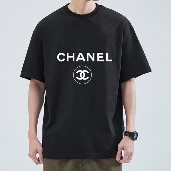 シャネル/Chanel 純綿半袖Tシャツ男女カップルカジュアルゆったりファッション