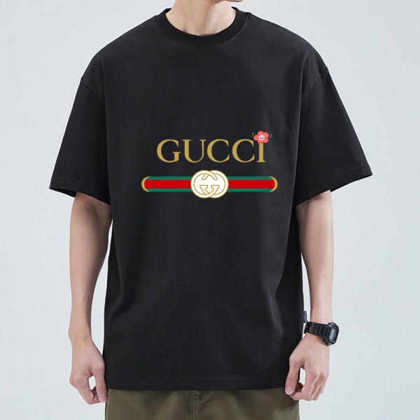 gucciグッチ 花模様 純綿半袖Tシャツ男女カップルカジュアルゆったりファッション