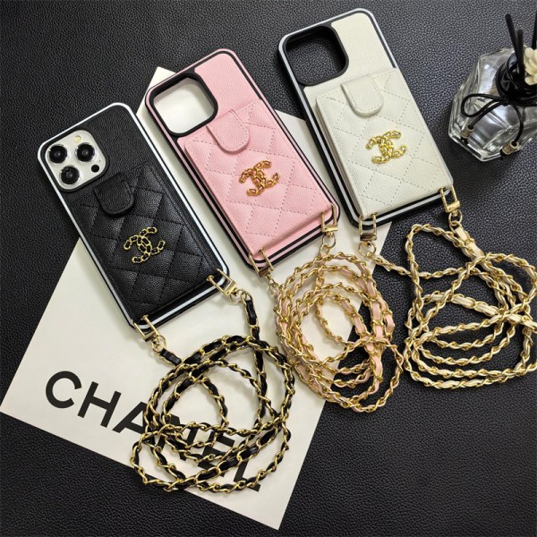 Chanel シャネルiphone14 15 pro 15 plusケースブランドカード入れハイブランドiphone15pro/14/13カバー韓国風 レディース斜め掛けハイブランドアイフォン15ケース