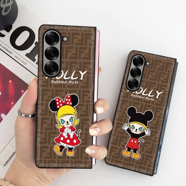 フェンディ/FENDI&ディズニー/Disney サムスンGalaxy ZFold 6折りたたみスマホケース潮札泡ミッキーマウスの皮紋入りダブルFカップルカートゥーン新型